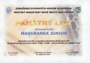 Pamätný list Maguranka Junior