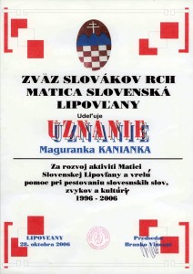 Uznanie Chornátsko Lipovljany 2006