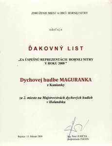 Ďakovný list Maguranka 2008